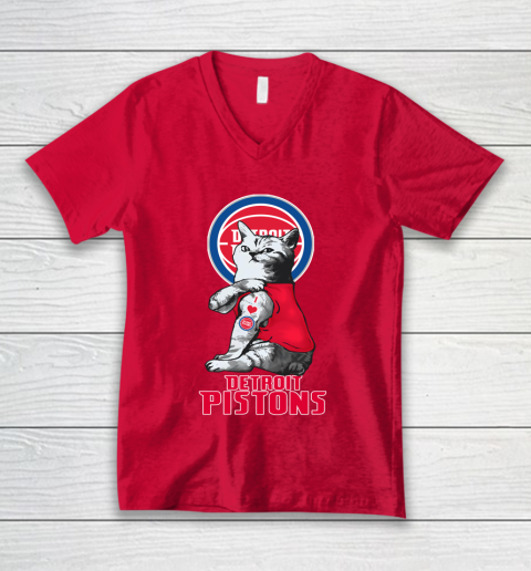 NBA Basketball My Cat Loves Detroit Pistons V-Neck T-Shirt 6