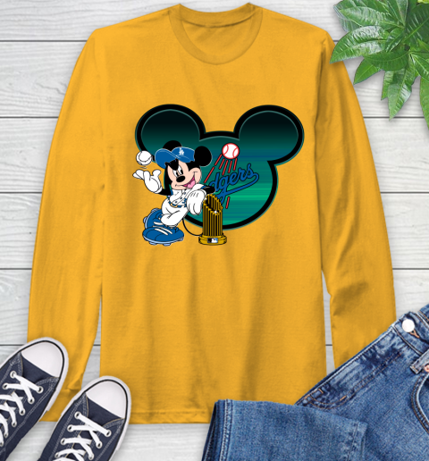 MLB Los Angeles Dodgers The Commissioner's Trophy Mickey Mouse Disney Long Sleeve T-Shirt 3