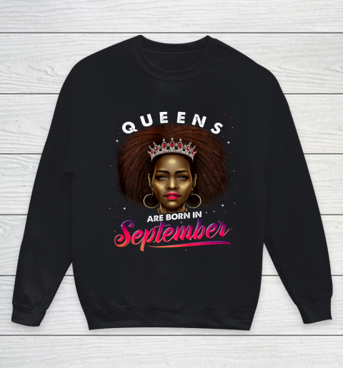 Queens Born September Shirt Black Girl Virgo Libra Birthday Youth Sweatshirt