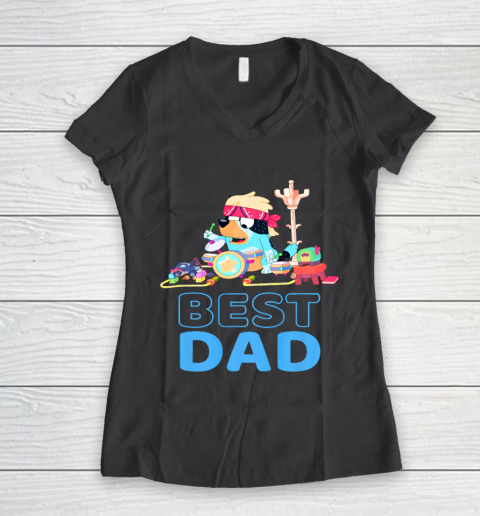 Bluey Best Dad Matching Family For Lover Women's V-Neck T-Shirt 6