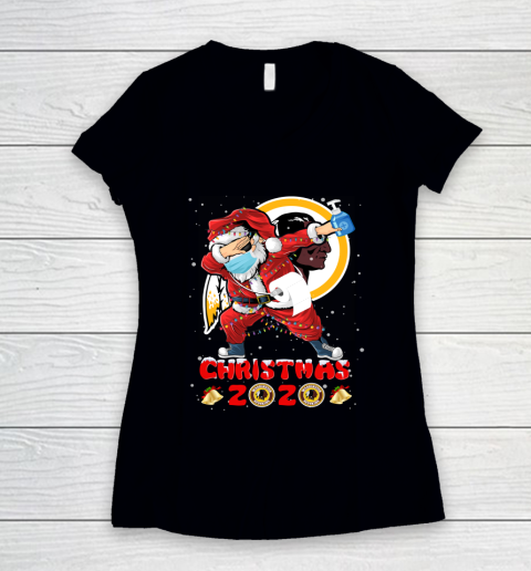 Washington Redskins Funny Santa Claus Dabbing Christmas 2020 NFL Women's V-Neck T-Shirt