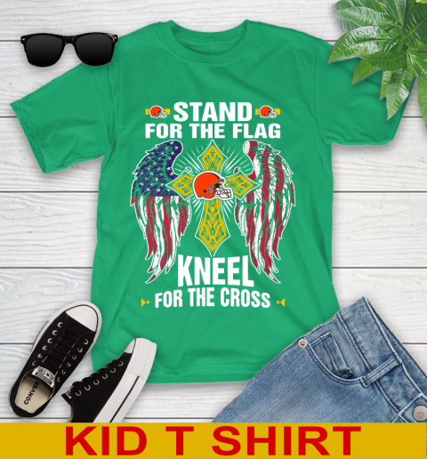 NFL Football Cleveland Browns Stand For Flag Kneel For The Cross Shirt Youth T-Shirt 7
