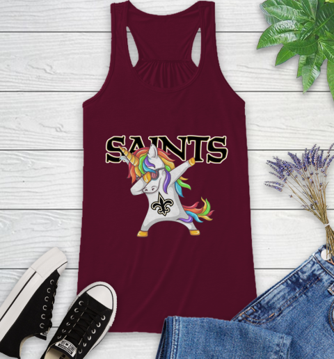 New Orleans Saints NFL Football Funny Unicorn Dabbing Sports Racerback Tank 3