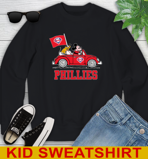 MLB Baseball Philadelphia Phillies Pluto Mickey Driving Disney Shirt Youth Sweatshirt 2