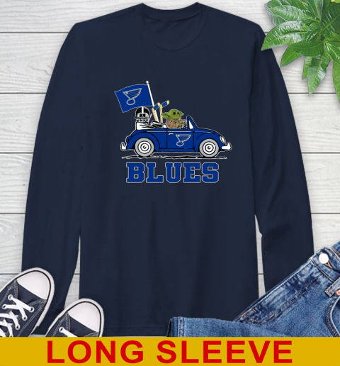NHL Hockey St.Louis Blues Darth Vader Baby Yoda Driving Star Wars Shirt Long Sleeve T-Shirt 4