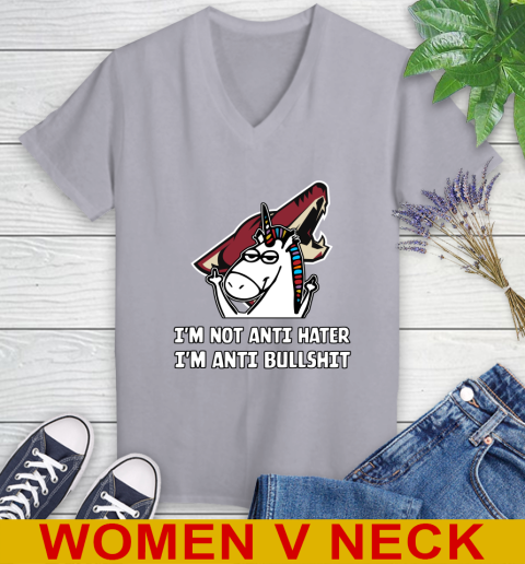 Arizona Coyotes NHL Hockey Unicorn I'm Not Anti Hater I'm Anti Bullshit Women's V-Neck T-Shirt 5