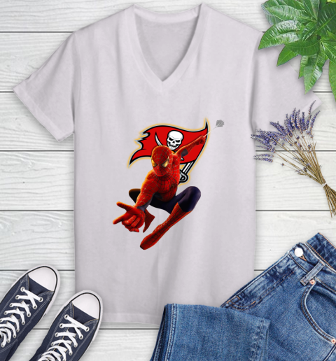 NFL Spider Man Avengers Endgame Football Tampa Bay Buccaneers Women's V-Neck T-Shirt