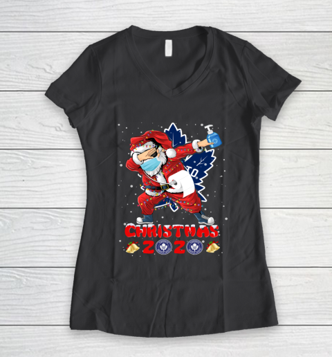 Toronto Maple Leafs Funny Santa Claus Dabbing Christmas 2020 NHL Women's V-Neck T-Shirt 6