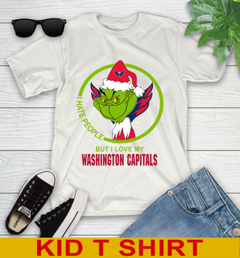 Washington Capitals NHL Christmas Grinch I Hate People But I Love My Favorite Hockey Team Youth T-Shirt