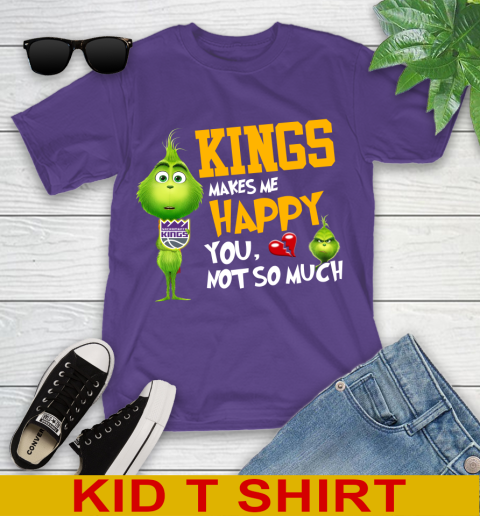 NBA Sacramento Kings Makes Me Happy You Not So Much Grinch Basketball Sports Youth T-Shirt 3