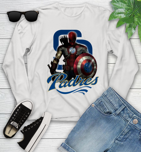 MLB Captain America Thor Spider Man Hawkeye Avengers Endgame Baseball San Diego Padres Youth Long Sleeve