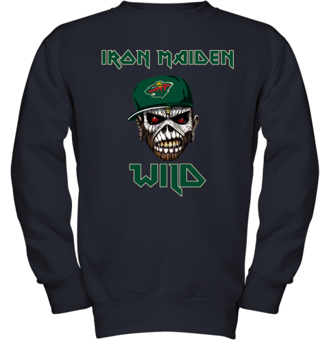 NHL Minnesota Wild Iron Maiden Rock Band Music Hockey Sports SRwwQHuuQ8x youth sweatshirt 47 95 151514 front navy