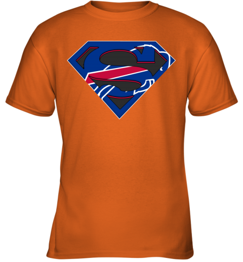 NFL Buffalo Bills Logo Superman cggi nfl buffalo bills logo superman youth t shirt 26 front safety orange