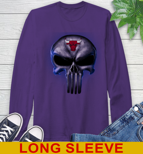 Chicago Bulls NBA Basketball Punisher Skull Sports Long Sleeve T-Shirt - Image 6