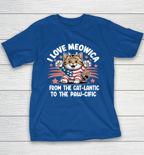 Patriotic Cat I Love Meowica USA Flag 4th of July Funny Cat Lover Youth T-Shirt 6