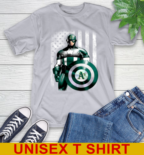Oakland Athletics MLB Baseball Captain America Marvel Avengers American Flag Shirt T-Shirt - Image 6