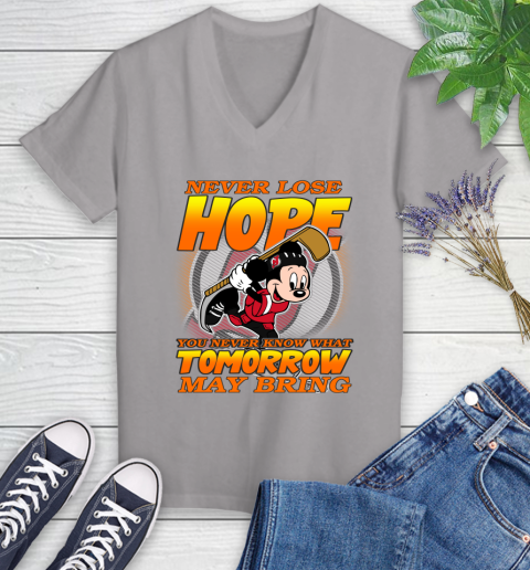 New Jersey Devils NHL Hockey ootball Mickey Disney Never Lose Hope Women's V-Neck T-Shirt 4