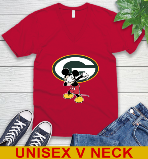 Green Bay Packers NFL Football Dabbing Mickey Disney Sports V-Neck T-Shirt 7