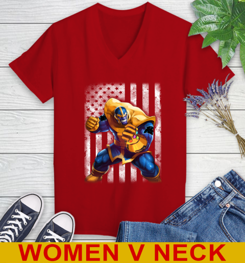 NFL Football Carolina Panthers Thanos Marvel American Flag Shirt Women's V-Neck T-Shirt 10