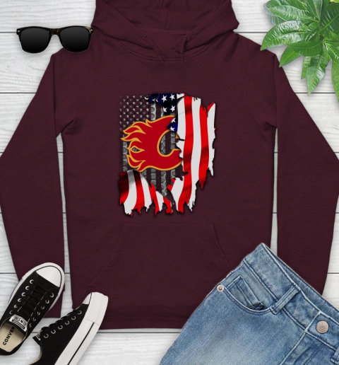 Calgary Flames NHL Hockey American Flag Youth Hoodie 7