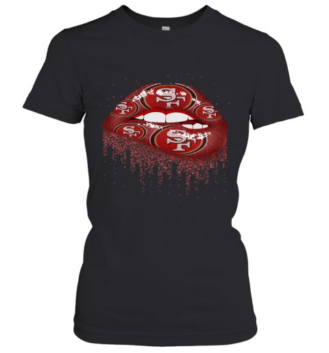 Biting Glossy Lips Sexy San Francisco 49ers NFL Football Women's T-Shirt 