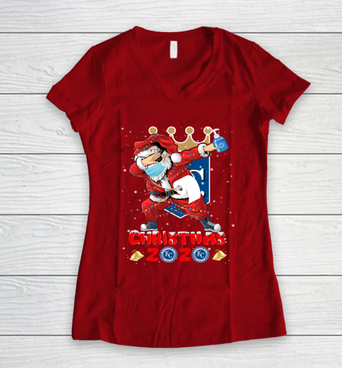 Kansas City Royals Funny Santa Claus Dabbing Christmas 2020 MLB Women's V-Neck T-Shirt 8