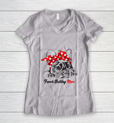 Dog Mom Shirt French Bulldog Mom Red Bandana Women T shirt Gift Dog Lover Women's V-Neck T-Shirt