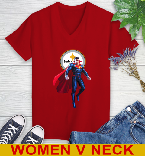 NFL Superman DC Sports Football Pittsburgh Steelers Women's V-Neck T-Shirt 12
