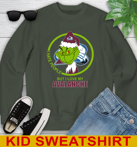Colorado Avalanche NHL Christmas Grinch I Hate People But I Love My Favorite Hockey Team Youth Sweatshirt 9