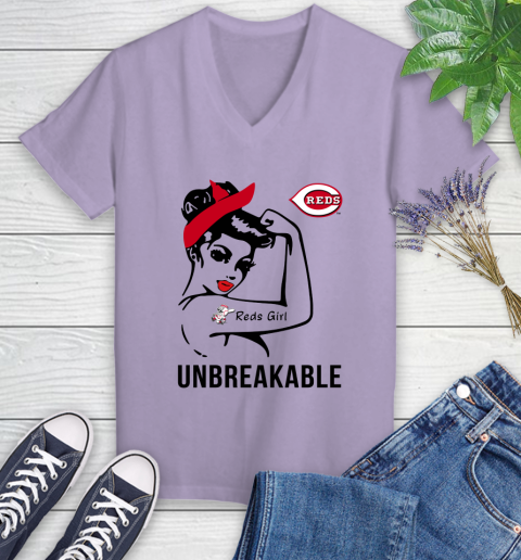 MLB Cincinnati Reds Girl Unbreakable Baseball Sports Women's V-Neck T-Shirt 9