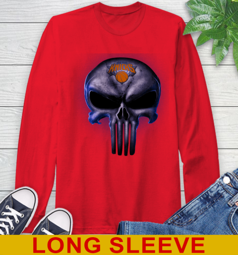 New York Knicks NBA Basketball Punisher Skull Sports Long Sleeve T-Shirt 12