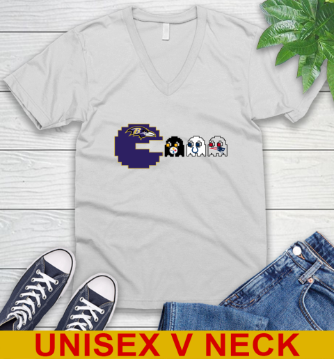 Baltimore Ravens NFL Football Pac Man Champion V-Neck T-Shirt