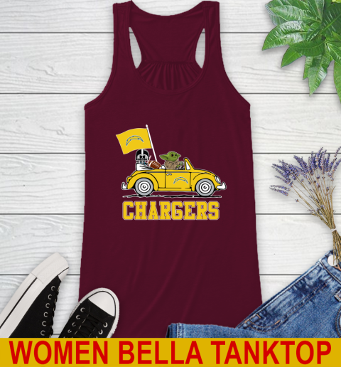 NFL Football Los Angeles Chargers Darth Vader Baby Yoda Driving Star Wars Shirt Racerback Tank 3