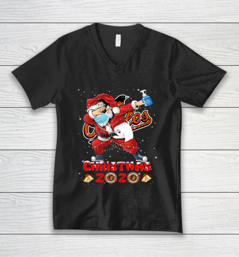 Baltimore Orioles Funny Santa Claus Dabbing Christmas 2020 MLB V-Neck T-Shirt