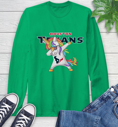 Houston Texans NFL Football Funny Unicorn Dabbing Sports Long Sleeve T-Shirt 7