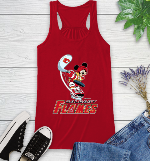 NHL Hockey Calgary Flames Cheerful Mickey Mouse Shirt Racerback Tank 6