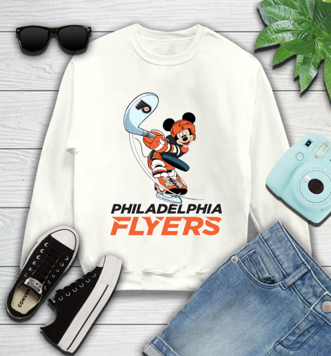 NHL Hockey Philadelphia Flyers Cheerful Mickey Mouse Shirt Youth Sweatshirt 3 NHL Hockey Philadelphia Flyers Cheerful Mickey Mouse Shirt Youth Sweatshirt - Image 3