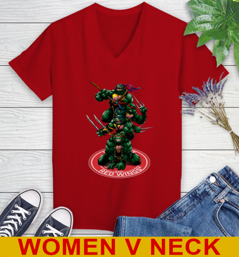 NHL Hockey Detroit Red Wings Teenage Mutant Ninja Turtles Shirt Women's V-Neck T-Shirt 12