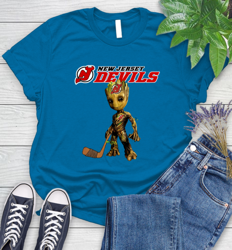 New Jersey Devils NHL Hockey Groot Marvel Guardians Of The Galaxy Women's T-Shirt 7