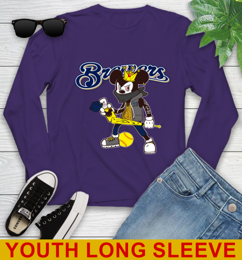 Milwaukee Brewers MLB Baseball Mickey Peace Sign Sports Youth Long Sleeve 5