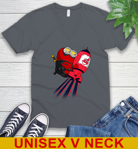 MLB Baseball Cleveland Indians Deadpool Minion Marvel Shirt V-Neck T-Shirt 5 MLB Baseball Cleveland Indians Deadpool Minion Marvel Shirt V-Neck T-Shirt - Image 5