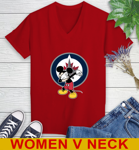 Winnipeg Jets NHL Hockey Dabbing Mickey Disney Sports Women's V-Neck T-Shirt 12