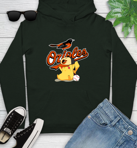 MLB Pikachu Baseball Sports Baltimore Orioles Youth Hoodie 13