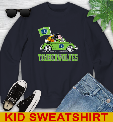 NBA Basketball Minnesota Timberwolves Pluto Mickey Driving Disney Shirt Youth Sweatshirt 3