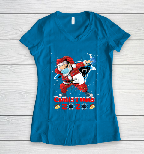 Carolina Panthers Funny Santa Claus Dabbing Christmas 2020 NFL Women's V-Neck T-Shirt 5