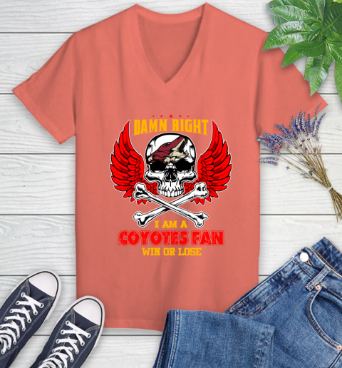 NHL Damn Right I Am A Arizona Coyotes Win Or Lose Skull Hockey Sports Women's V-Neck T-Shirt 6