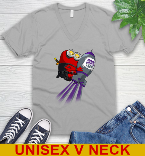 NBA Basketball Sacramento Kings Deadpool Minion Marvel Shirt V-Neck T-Shirt 3