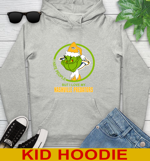 Nashville Predators NHL Christmas Grinch I Hate People But I Love My Favorite Hockey Team Youth Hoodie