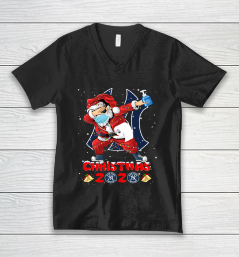 New York Yankees Funny Santa Claus Dabbing Christmas 2020 MLB V-Neck T-Shirt