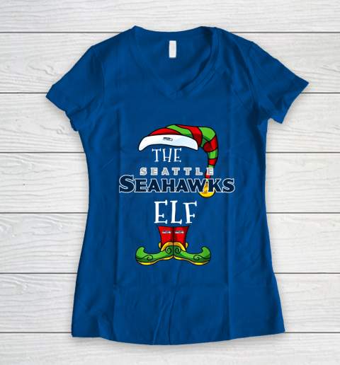Seattle Seahawks Christmas ELF Funny NFL Women s V Neck T Shirt Tee For Sports